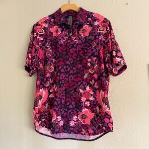 Johnny Was Men’s Machila Cover Up Shirt Purple Animal Floral Print Size Small